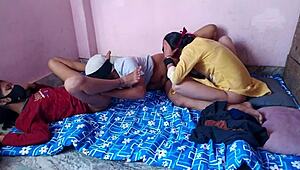 Yo, banging friend's girlfriend in real desi threesome, Hindi voice!