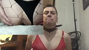 Intensely using two octopus dildos in bdsm lingerie