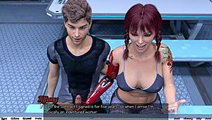 Stranded in space, she gives a public handjob to his huge cock 😍