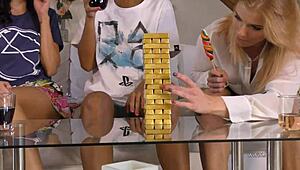 Eva isabel and chrissy play jenga with their new playstation 5 at home