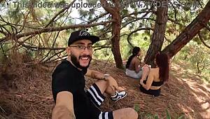 Wow! Outdoor threesome after workout with sloppy friends banging hard!