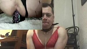 Intensely using two octopus dildos in bdsm lingerie