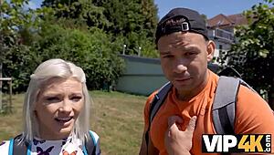 In Prague, an old friend rides cock in POV cuckold scene with shaved pussy piercing