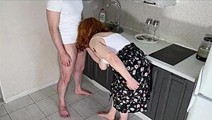 Stepmom's Big Ass Welcomes Kitchen Action and Oral Play