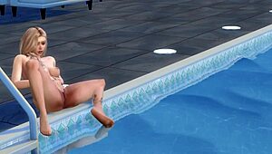 Blonde Cartoon Girl Masturbates By The Pool!