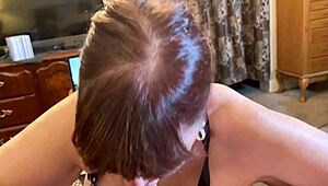 Carmen, the metal granny, sucks cock in POV lingerie