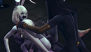 Yaoi femboy furry Anubis dogboy and Mew catboy bang bunnyboy in hard threesome.