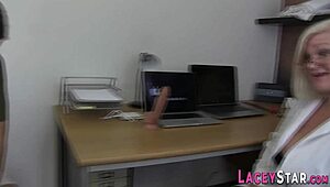 mature lesbian doc in uniform licks and fingers toys at hospital with chubby patient.