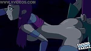 starfire and robin get intimate in doggystyle position with facial finish
