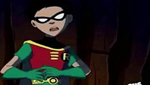 starfire and robin get intimate in doggystyle position with facial finish