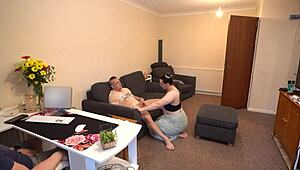 damn! cuckold husband watches wife bang bodybuilder hard