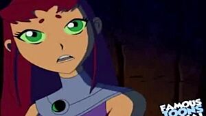 starfire and robin get intimate in doggystyle position with facial finish