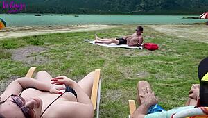 Voyeur Masturbates on Beach While I Touch Myself in Public Flash