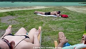 Voyeur Masturbates on Beach While I Touch Myself in Public Flash