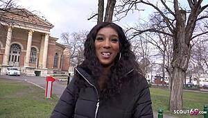 German Scout - Brown Ebony Bombshell Screwed to Eye-Rolling Orgasm at Pickup!