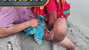 Indian couple gets wild with Bowdi bent over for hard fucking by the river.