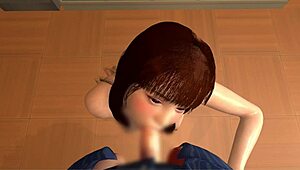 My relative's older sister gives a blowjob in the classroom after school.