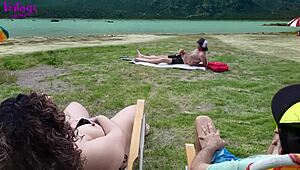 Voyeur Masturbates on Beach While I Touch Myself in Public Flash