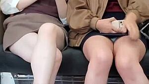Look at these Japanese cuties flashing skirts on the train
