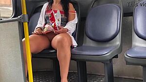 Hey, 18-year-old stepdaughter flashing on bus with no panties