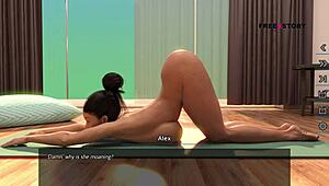 alex is shaking his hard dick while watching his landlady's nude yoga poses.