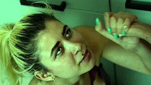 Blonde teen gives blowjob in the kitchen