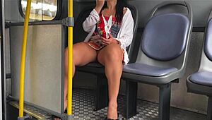 Hey, 18-year-old stepdaughter flashing on bus with no panties
