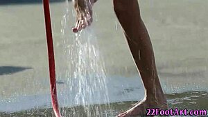 petite babe gives footjob and blowjob