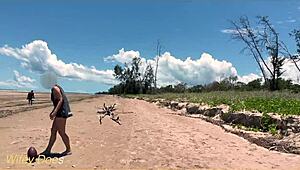 Wife Strips Nude for Football at Public Beach