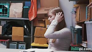 Doll Looking Teen 18+ Interacts With Fake Shop Manager At Table