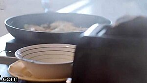 feeling the passion as hot teen gets fucked over kitchen counter