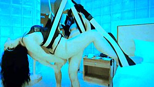 Latina teen rides her horny friend in homemade doggystyle and cowgirl on the swing