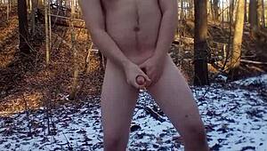 Outdoor cumshot on a naked beach with daring exhibitionists