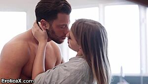 feeling the passion as hot teen gets fucked over kitchen counter