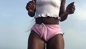 Crazybitch Twerking Hard In Sexy Clothes Outdoor On The Beach With Lesbian Vibes