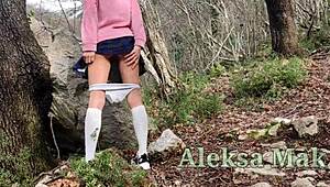 spying in forest, redhead gives handjob with cumshot, part 2