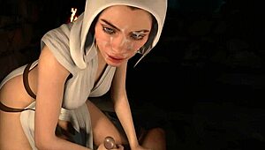 Just a casual day with 3D hentai Princess Leia Organa giving a teasing handjob