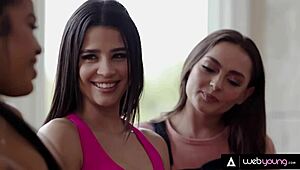 2 hot college girls compete for petite 18+ brunette kylie rockets wet pussy rough fingering