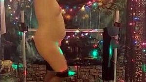 she dances in stockings and heels showing her pussy