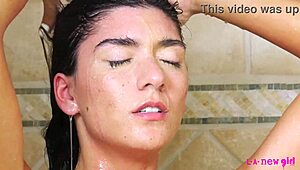 aww, cute brunette gets steamy in shower, so hot! 🛁