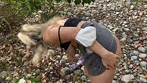 Busty milf almost CAUGHT while FUCKING by the river!