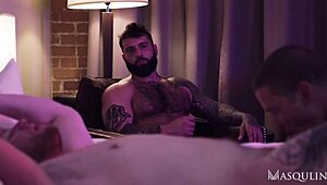 Markus Kage intensely jerks off watching Ryan Stone and Jay fuck bareback