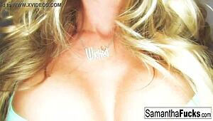 Samantha teases with her big tits and pussy!