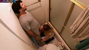 Stepmom and Stepson Share Secret Bathroom Tryst at Dinner. Emotions Run High with Big Tits.