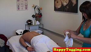 real asian masseuse with big tits tugs client secretly