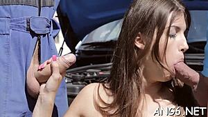 elegant beauty is delighting hunk with wet irrumation job