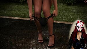 Kate Enjoys Outdoor Public Sex With Brunette Babe In Voyeur Skirt Game