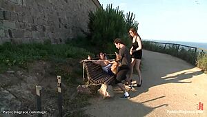 spanish babe gets anal fucked in public with kinky bondage