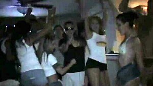 Party babe with big natural tits sucks monster cocks