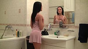 hey anare, why you rubbing yourself wet by the bathtub like that?